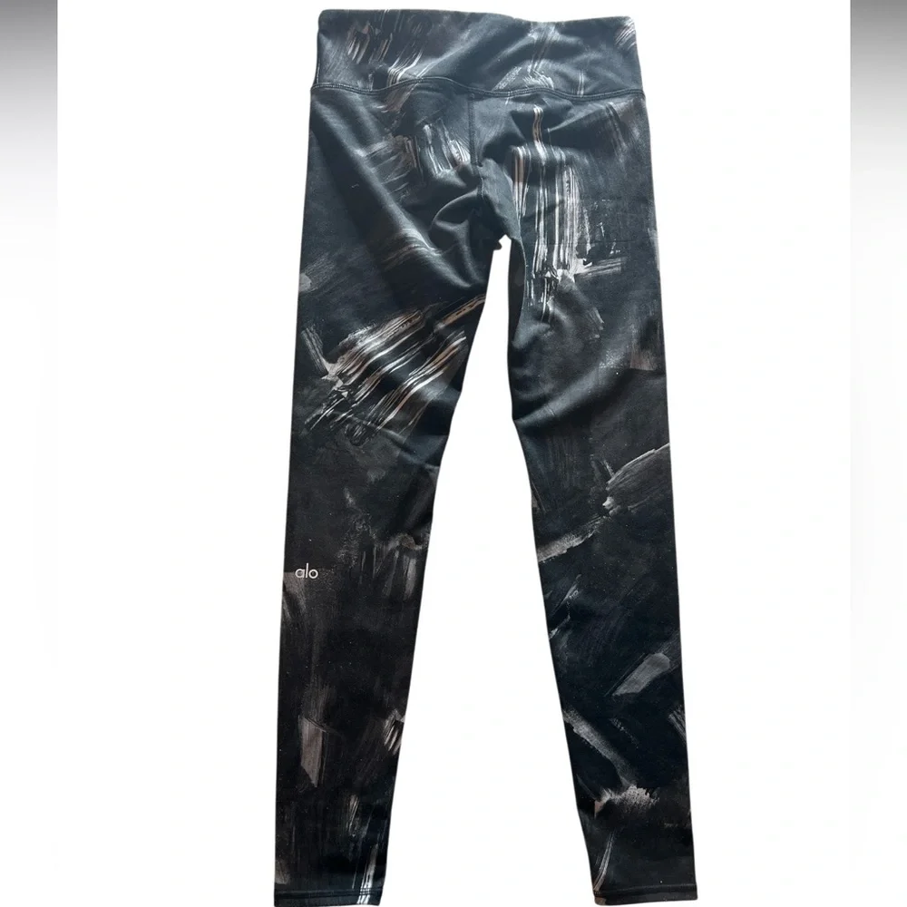 Alo Yoga High Rise Black Brushstroke Print‎ Leggings Size Small Yoga Activewear